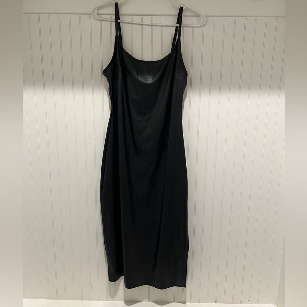 Black Faux Leather Midi Dress
